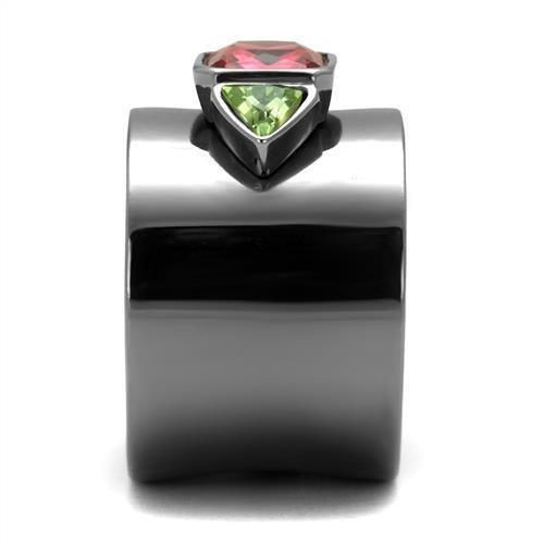 TK2556 - IP Light Black (IP Gun) Stainless Steel Ring with Synthetic Synthetic Glass in Multi Color
