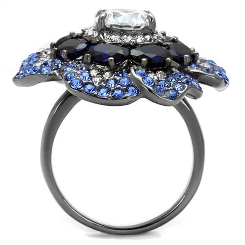TK2559 - IP Light Black (IP Gun) Stainless Steel Ring with AAA Grade CZ in Clear