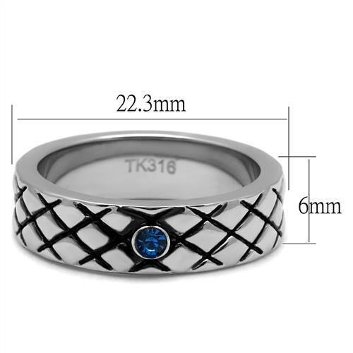 TK2565 - High polished (no plating) Stainless Steel Ring with Top Grade Crystal in Sea Blue