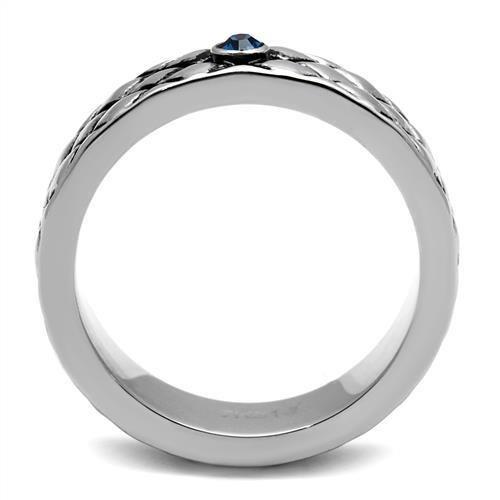 TK2565 - High polished (no plating) Stainless Steel Ring with Top Grade Crystal in Sea Blue
