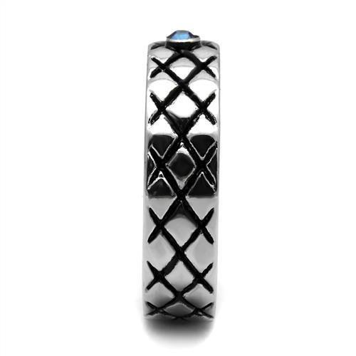 TK2565 - High polished (no plating) Stainless Steel Ring with Top Grade Crystal in Sea Blue