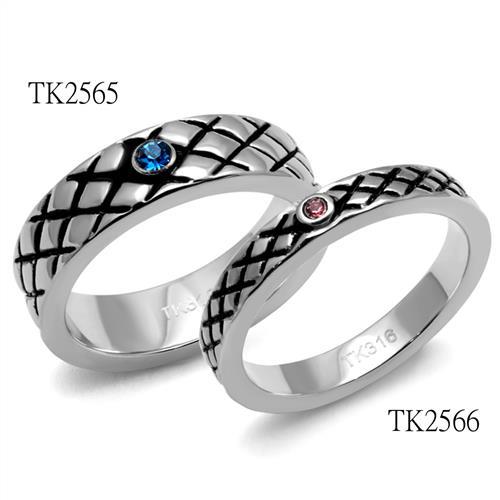 TK2566 - High polished (no plating) Stainless Steel Ring with Top Grade Crystal in Rose