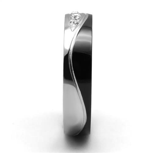 TK2568 - Two-Tone IP Black (Ion Plating) Stainless Steel Ring with Top Grade Crystal in Clear