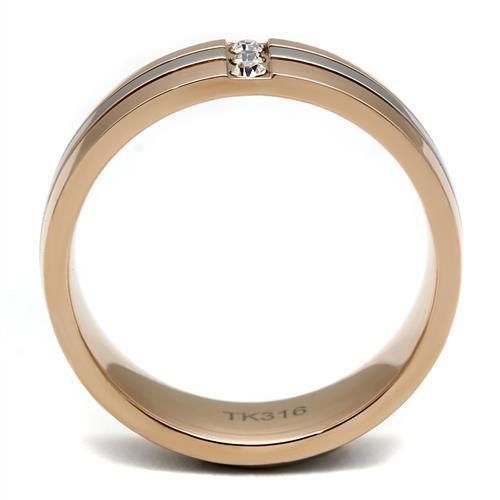 TK2570 - Two-Tone IP Rose Gold Stainless Steel Ring with Top Grade Crystal in Clear