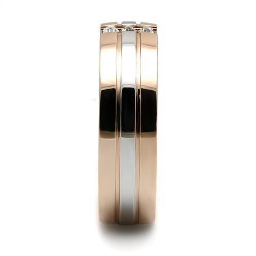 TK2570 - Two-Tone IP Rose Gold Stainless Steel Ring with Top Grade Crystal in Clear