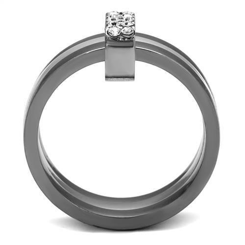 TK2599 - Two Tone IP Light Black (IP Gun) Stainless Steel Ring with Top Grade Crystal in Clear