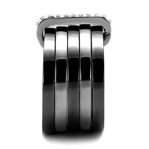 TK2602 - Two Tone IP Light Black (IP Gun) Stainless Steel Ring with Top Grade Crystal in Clear