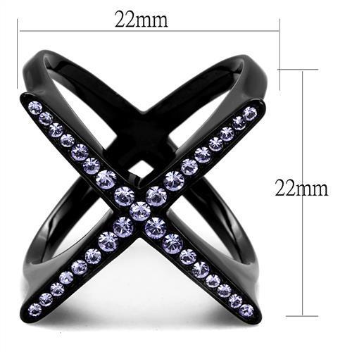 TK2603 - IP Black(Ion Plating) Stainless Steel Ring with Top Grade Crystal in Amethyst