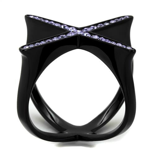 TK2603 - IP Black(Ion Plating) Stainless Steel Ring with Top Grade Crystal in Amethyst