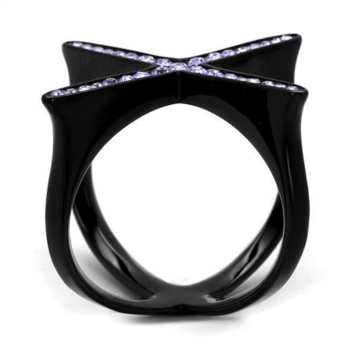 TK2603 - IP Black(Ion Plating) Stainless Steel Ring with Top Grade Crystal in Amethyst