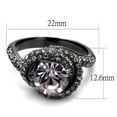TK2604 - IP Light Black (IP Gun) Stainless Steel Ring with Top Grade Crystal in Light Amethyst