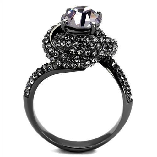 TK2604 - IP Light Black (IP Gun) Stainless Steel Ring with Top Grade Crystal in Light Amethyst