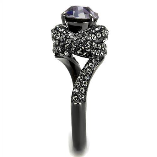 TK2604 - IP Light Black (IP Gun) Stainless Steel Ring with Top Grade Crystal in Light Amethyst
