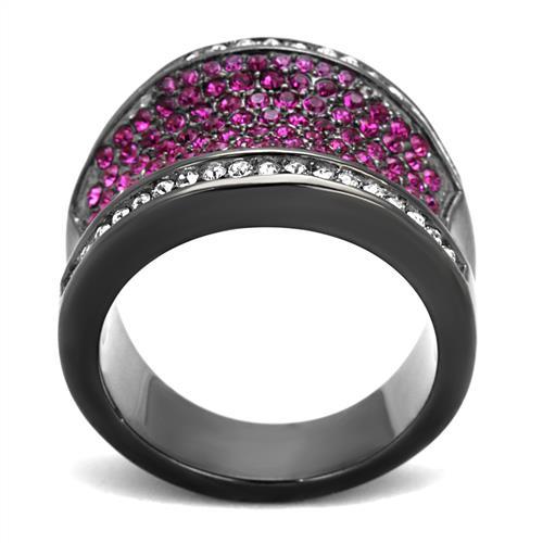 TK2606 - IP Light Black (IP Gun) Stainless Steel Ring with Top Grade Crystal in Amethyst