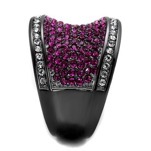 TK2606 - IP Light Black (IP Gun) Stainless Steel Ring with Top Grade Crystal in Amethyst