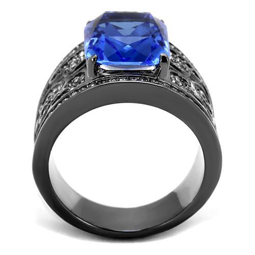 TK2607 - IP Light Black (IP Gun) Stainless Steel Ring with Top Grade Crystal in Sapphire