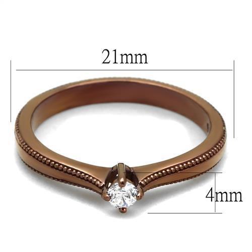 TK2610 - IP Coffee light Stainless Steel Ring with AAA Grade CZ in Clear