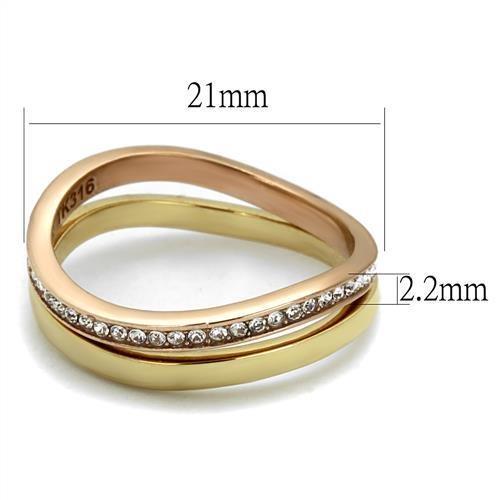 TK2613 - IP Gold & IP Rose Gold (Ion Plating) Stainless Steel Ring with Top Grade Crystal in Clear