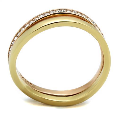 TK2613 - IP Gold & IP Rose Gold (Ion Plating) Stainless Steel Ring with Top Grade Crystal in Clear