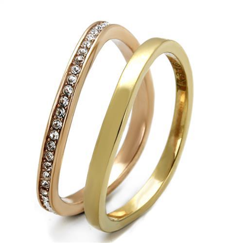 TK2613 - IP Gold & IP Rose Gold (Ion Plating) Stainless Steel Ring with Top Grade Crystal in Clear