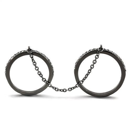 TK2614 - IP Light Black (IP Gun) Stainless Steel Ring with Top Grade Crystal in Jet