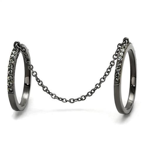 TK2614 - IP Light Black (IP Gun) Stainless Steel Ring with Top Grade Crystal in Jet
