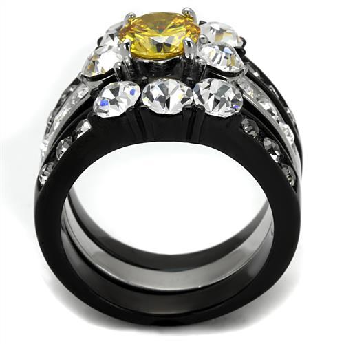TK2615 - Two-Tone IP Black (Ion Plating) Stainless Steel Ring with AAA Grade CZ in Topaz