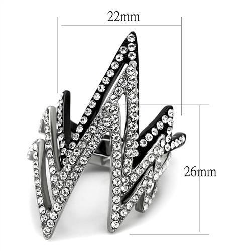TK2619 - Two-Tone IP Black (Ion Plating) Stainless Steel Ring with Top Grade Crystal in Clear