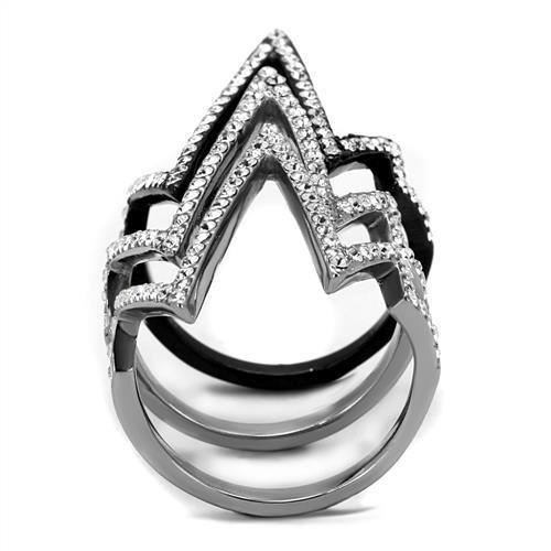 TK2619 - Two-Tone IP Black (Ion Plating) Stainless Steel Ring with Top Grade Crystal in Clear