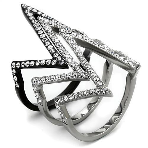 TK2619 - Two-Tone IP Black (Ion Plating) Stainless Steel Ring with Top Grade Crystal in Clear