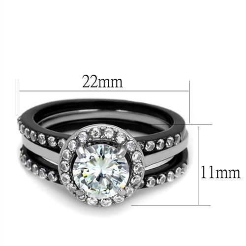 TK2620 - Two-Tone IP Black (Ion Plating) Stainless Steel Ring with AAA Grade CZ in Clear