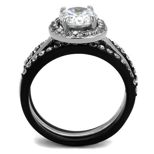 TK2620 - Two-Tone IP Black (Ion Plating) Stainless Steel Ring with AAA Grade CZ in Clear