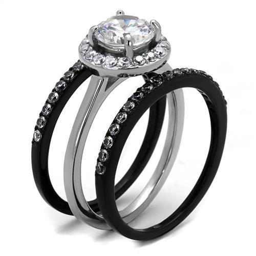 TK2620 - Two-Tone IP Black (Ion Plating) Stainless Steel Ring with AAA Grade CZ in Clear