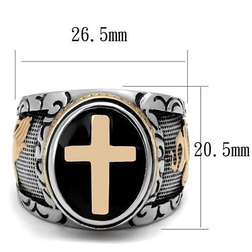 TK2623 - Two-Tone IP Rose Gold Stainless Steel Ring with Epoxy in Jet