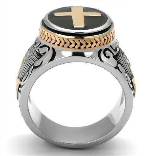 TK2623 - Two-Tone IP Rose Gold Stainless Steel Ring with Epoxy in Jet