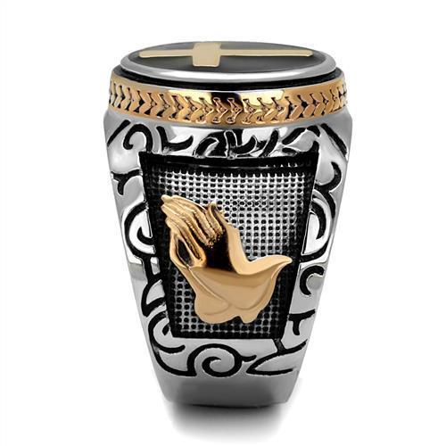 TK2623 - Two-Tone IP Rose Gold Stainless Steel Ring with Epoxy in Jet