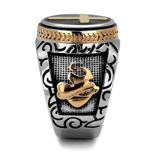 TK2623 - Two-Tone IP Rose Gold Stainless Steel Ring with Epoxy in Jet