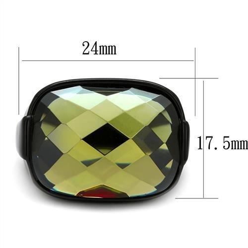 TK2639 - IP Black(Ion Plating) Stainless Steel Ring with AAA Grade CZ in Olivine color