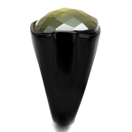 TK2639 - IP Black(Ion Plating) Stainless Steel Ring with AAA Grade CZ in Olivine color