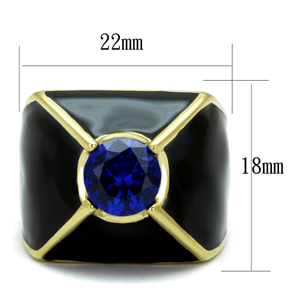 TK2640 - IP Gold(Ion Plating) Stainless Steel Ring with AAA Grade CZ in London Blue