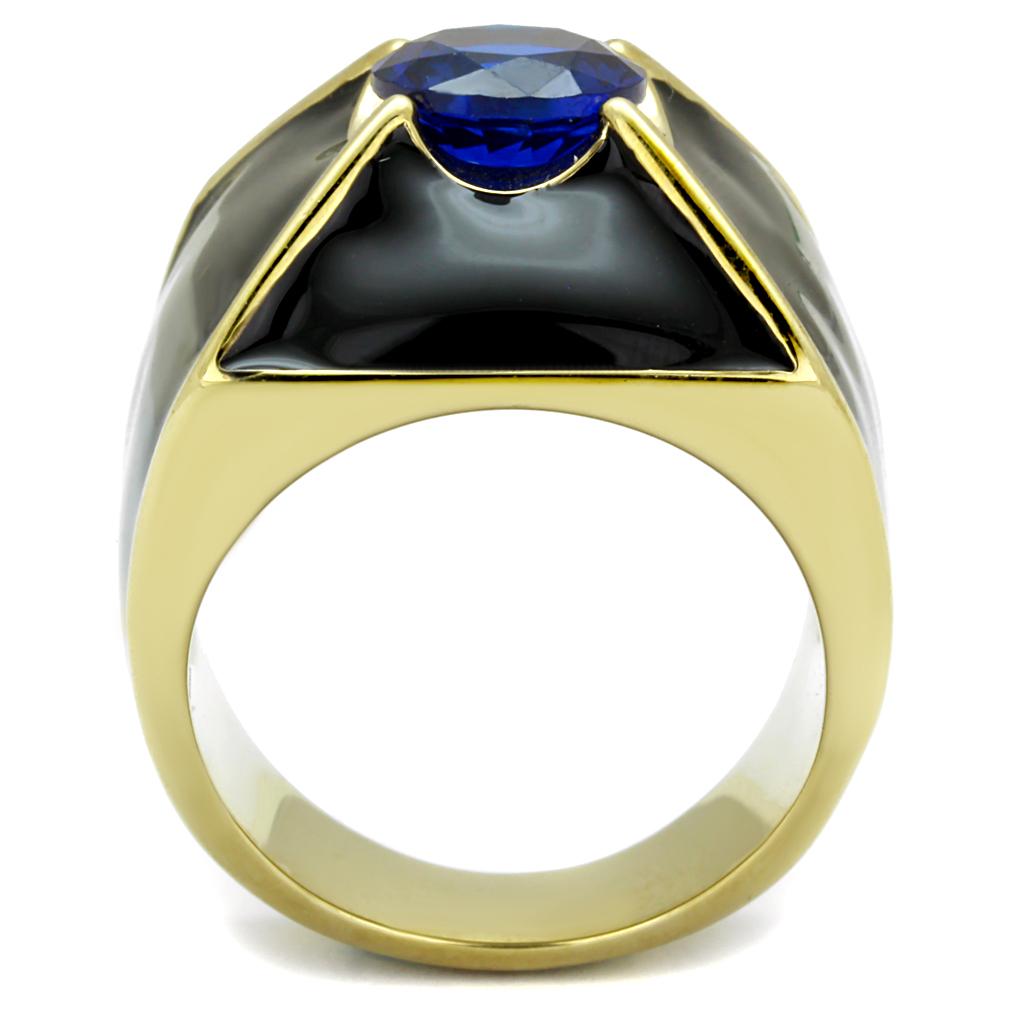TK2640 - IP Gold(Ion Plating) Stainless Steel Ring with AAA Grade CZ in London Blue