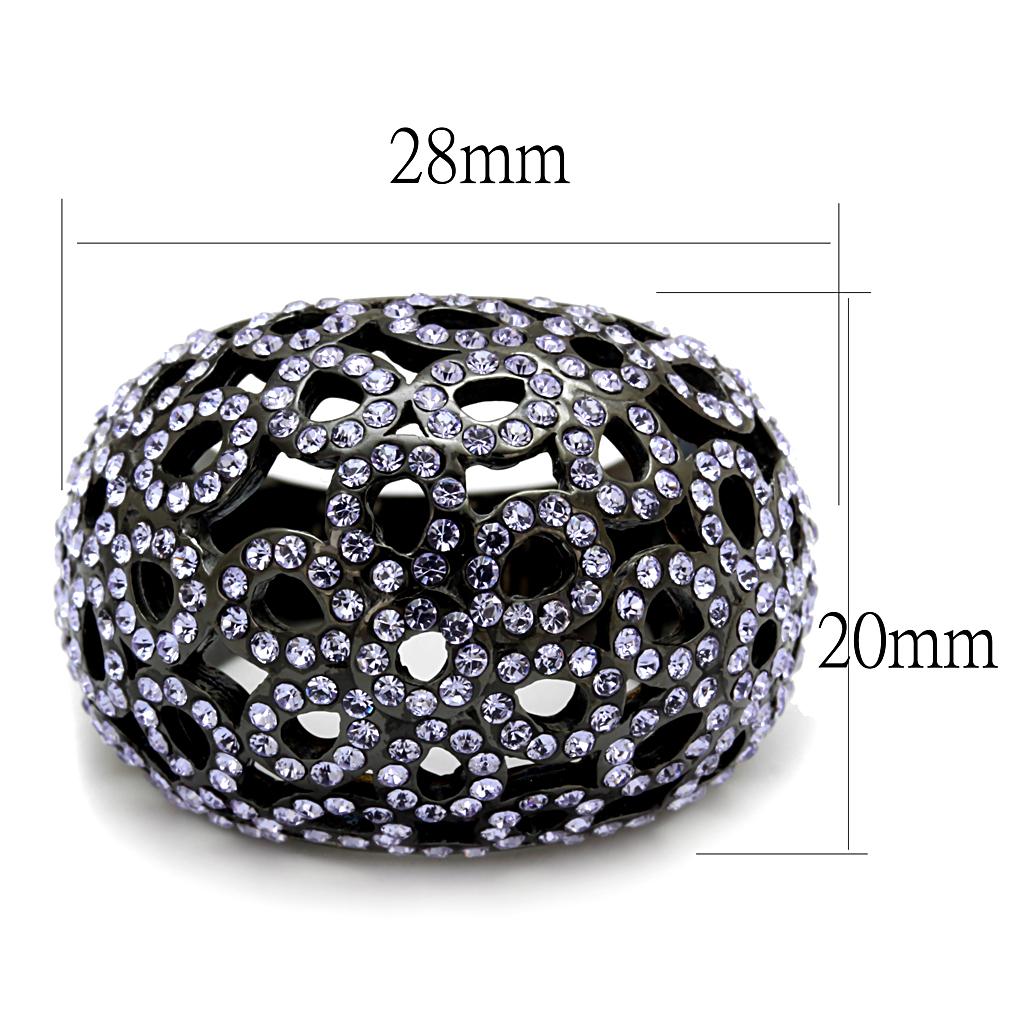 TK2642 - IP Light Black (IP Gun) Stainless Steel Ring with Top Grade Crystal in Tanzanite