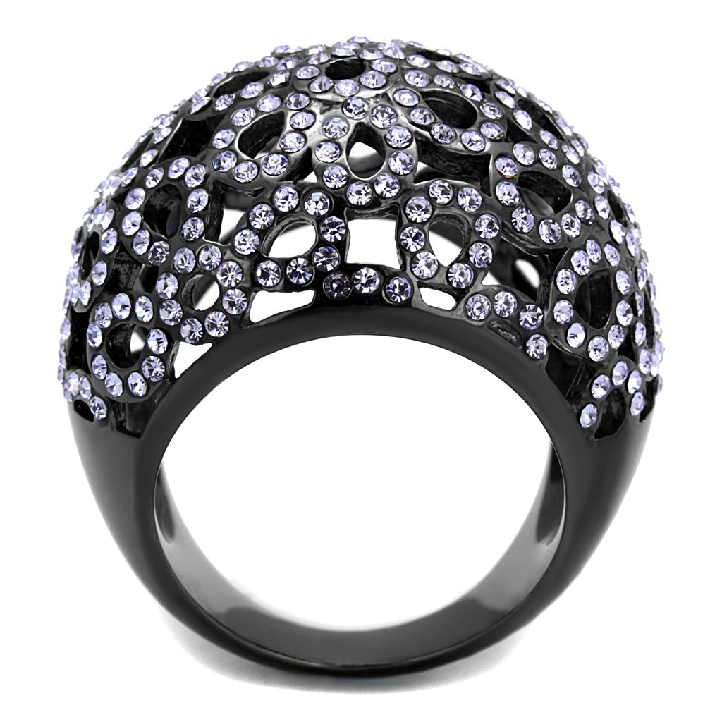 TK2642 - IP Light Black (IP Gun) Stainless Steel Ring with Top Grade Crystal in Tanzanite