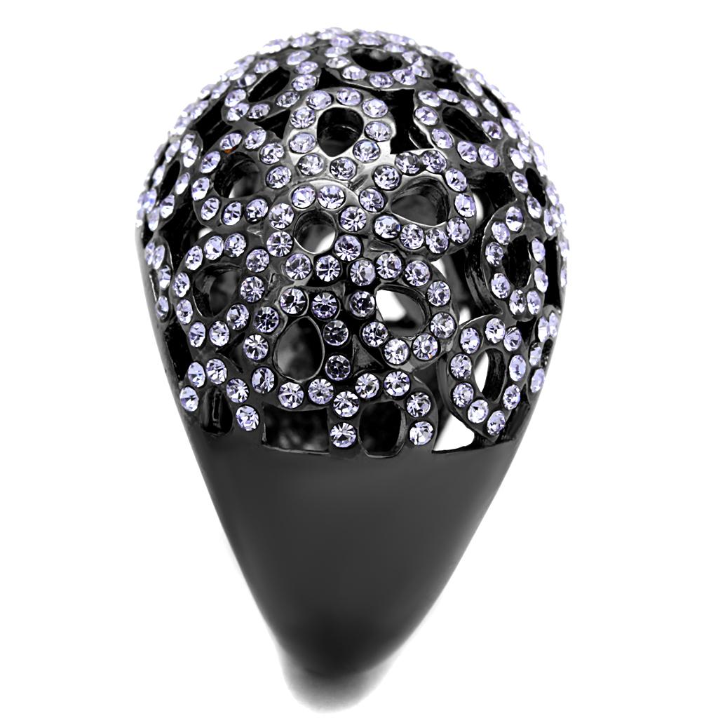 TK2642 - IP Light Black (IP Gun) Stainless Steel Ring with Top Grade Crystal in Tanzanite