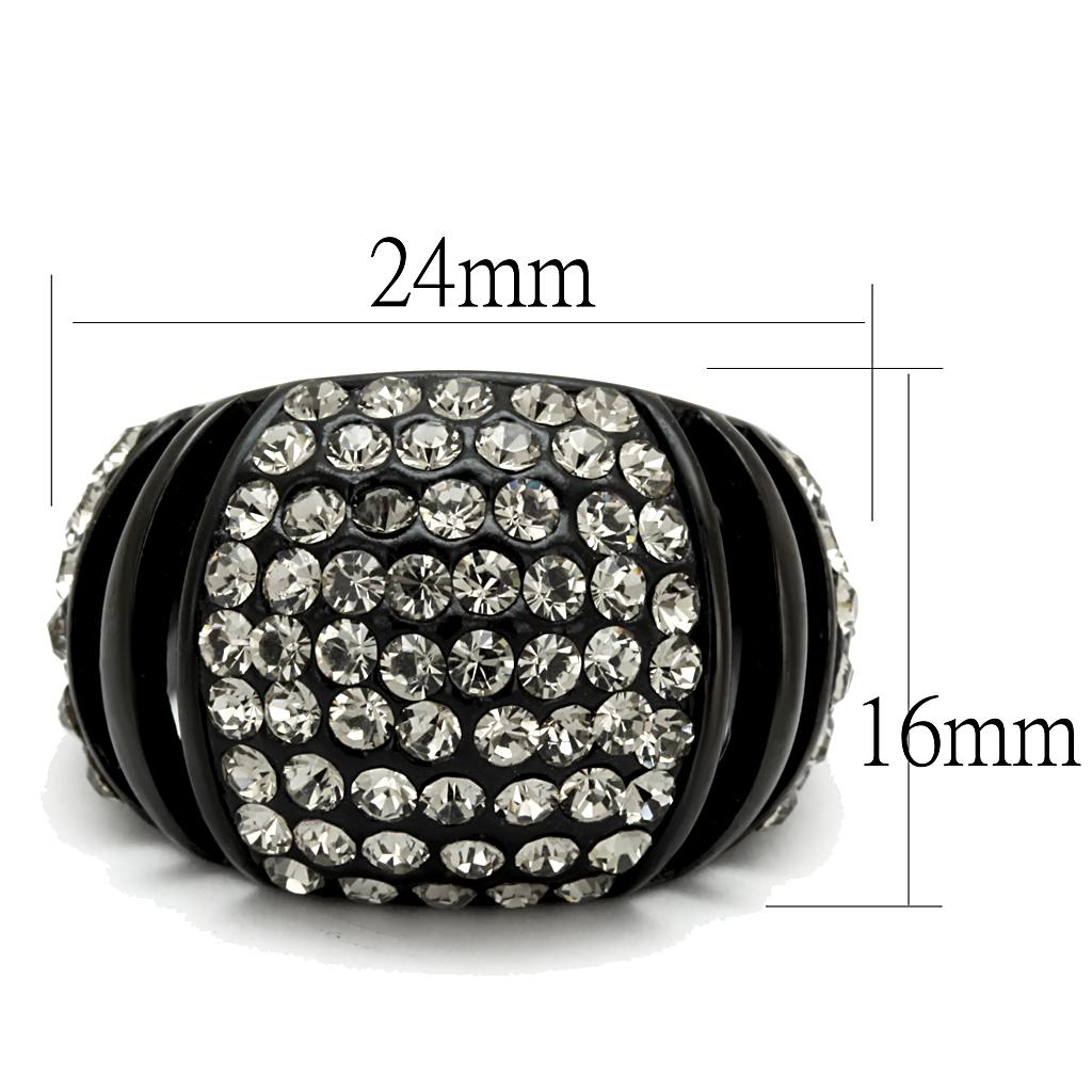 TK2643 - IP Black(Ion Plating) Stainless Steel Ring with Top Grade Crystal in Hematite