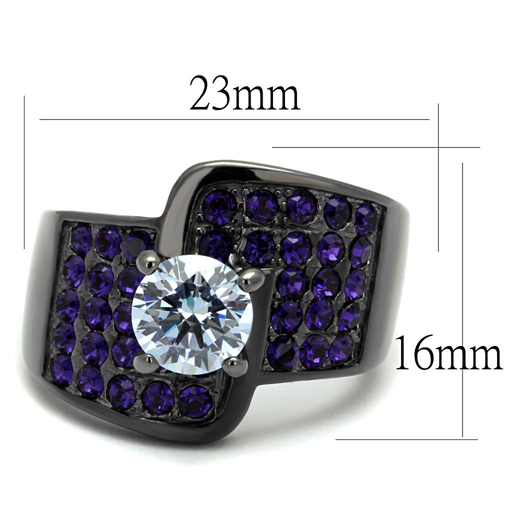 TK2644 - IP Light Black (IP Gun) Stainless Steel Ring with AAA Grade CZ in Light Amethyst