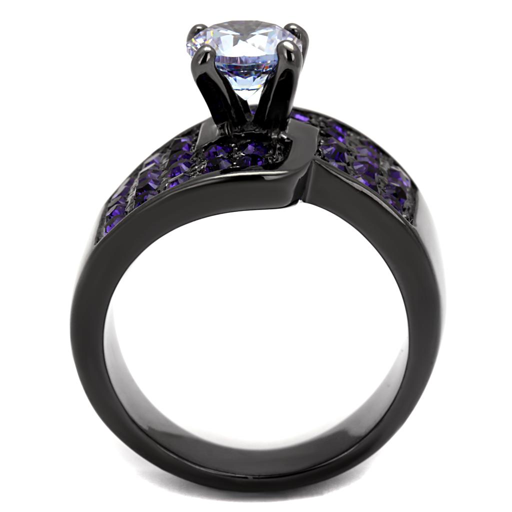 TK2644 - IP Light Black (IP Gun) Stainless Steel Ring with AAA Grade CZ in Light Amethyst