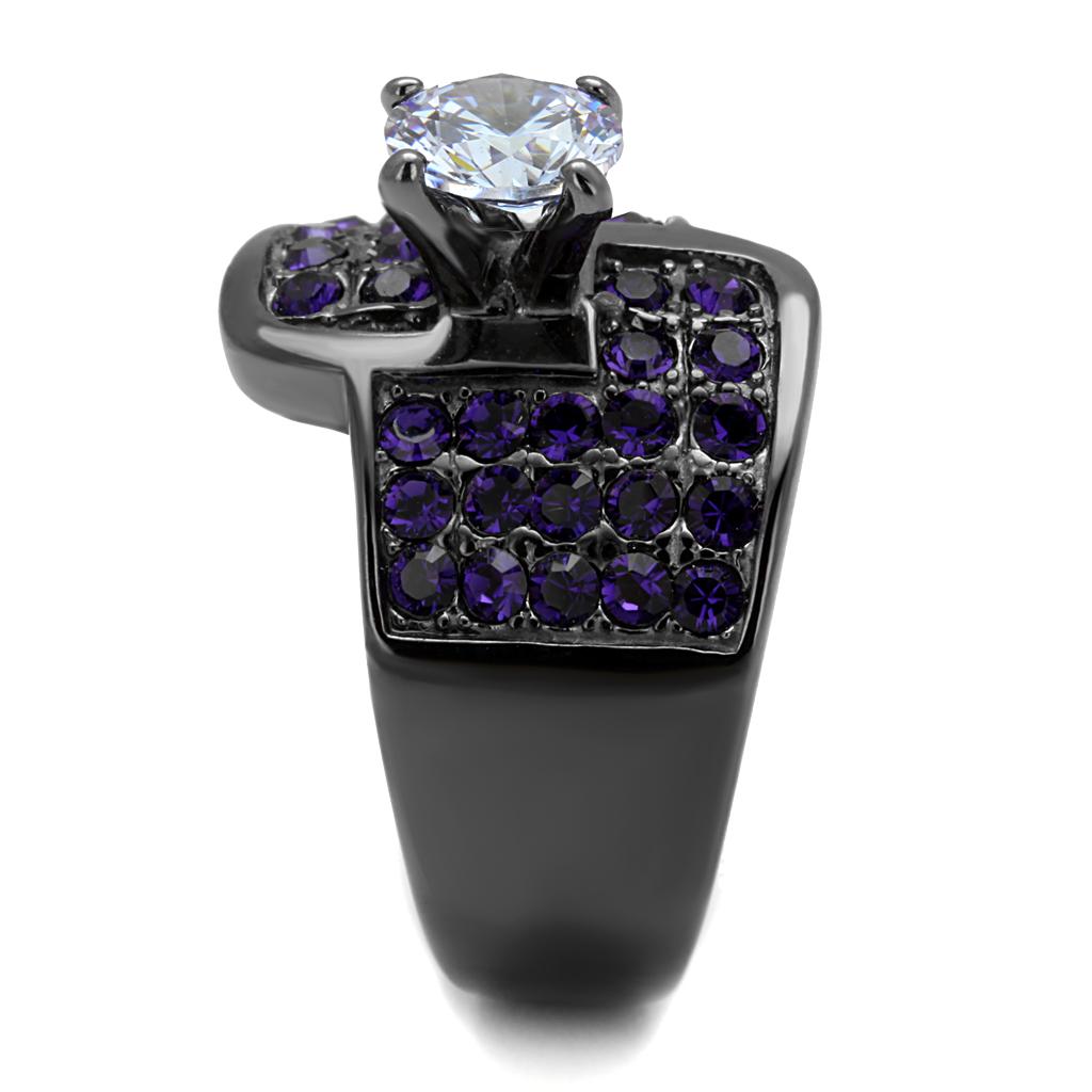 TK2644 - IP Light Black (IP Gun) Stainless Steel Ring with AAA Grade CZ in Light Amethyst