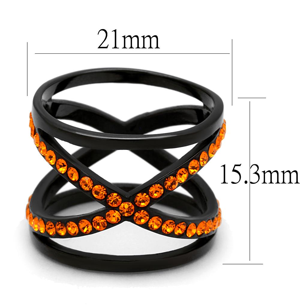TK2645 - IP Black(Ion Plating) Stainless Steel Ring with Top Grade Crystal in Orange