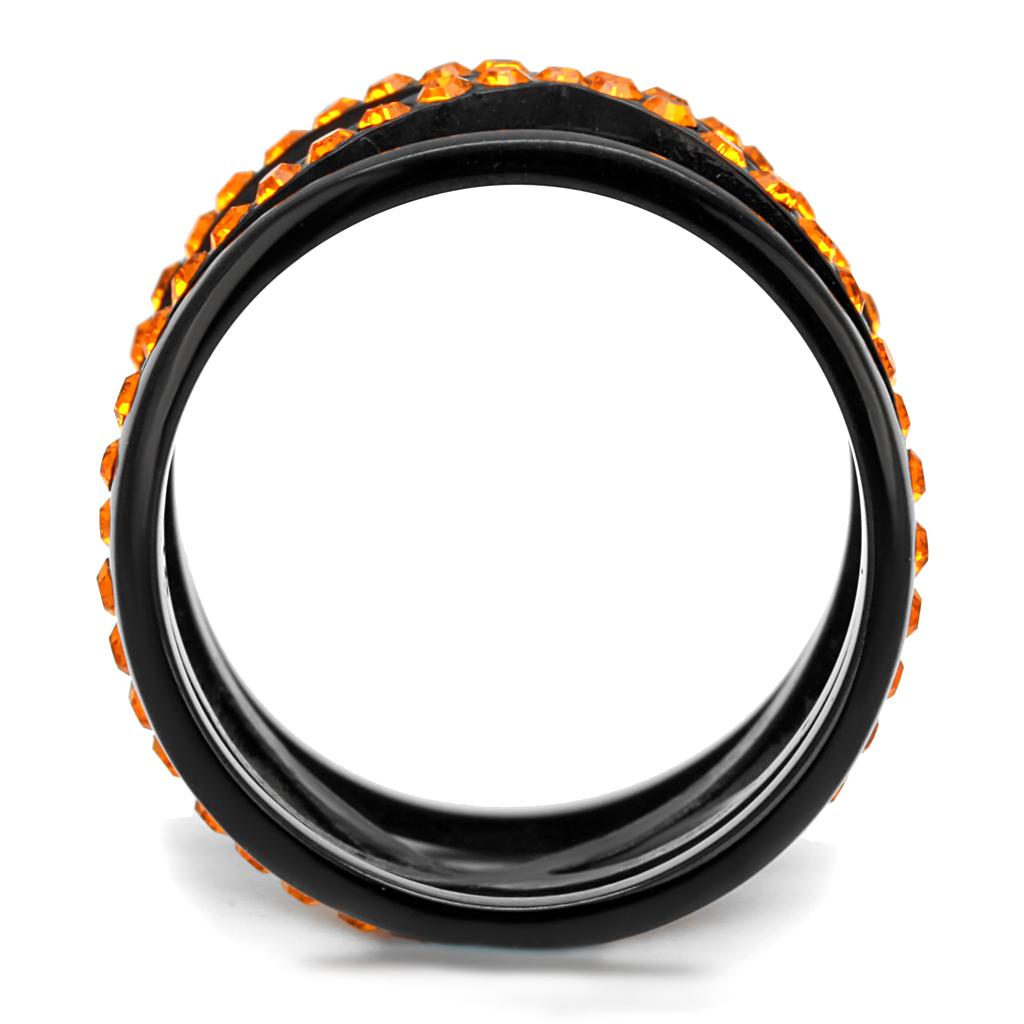 TK2645 - IP Black(Ion Plating) Stainless Steel Ring with Top Grade Crystal in Orange